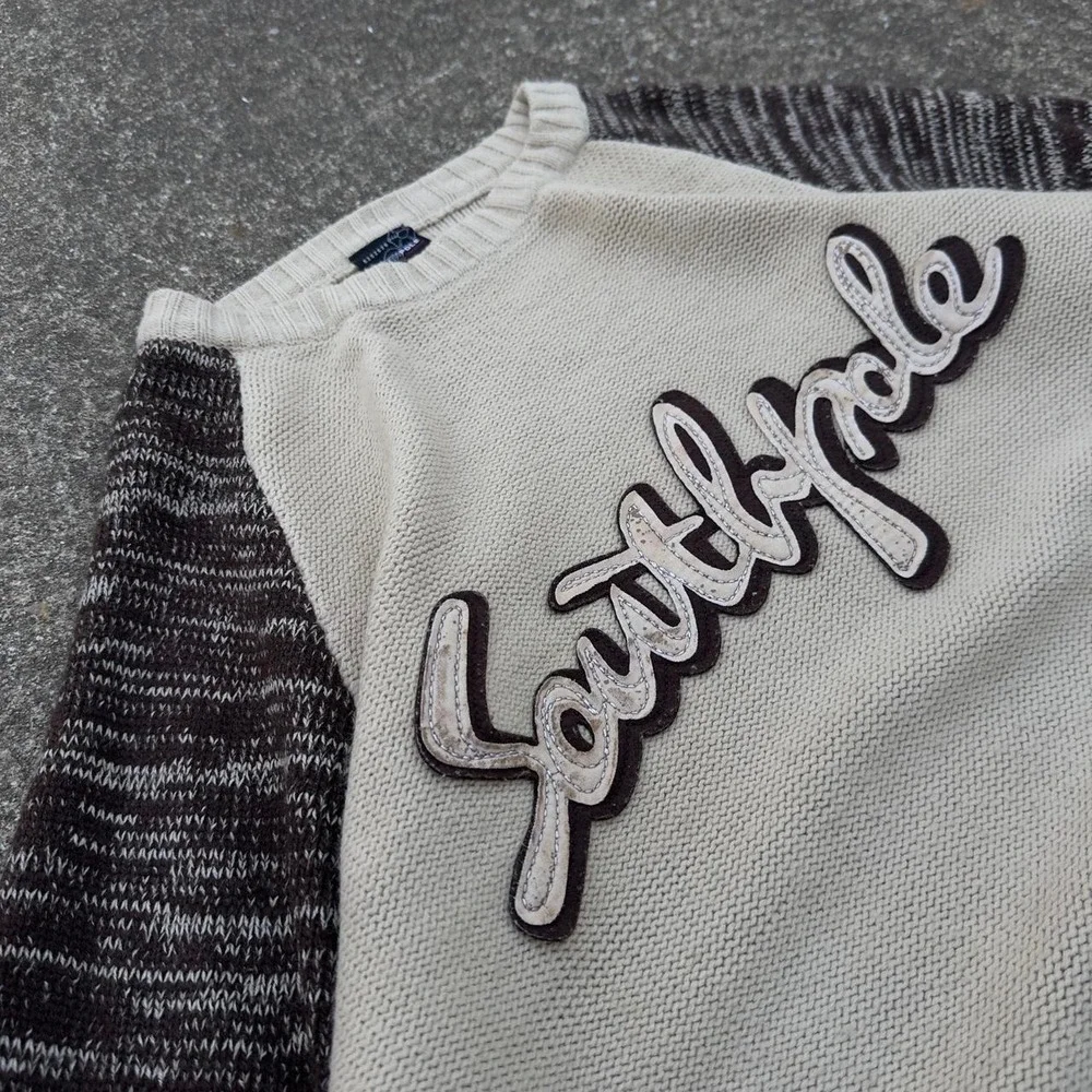 Vintage Y2K Southpole Knit Sweater Script Logo Streetwear Cream XL b3